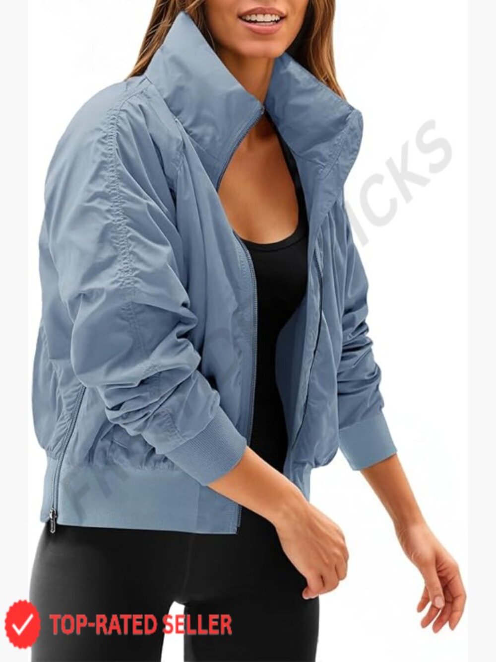 Cropped Windbreaker Jacket Zip Up Hidden Hood Long Sleeve Bomber Pockets